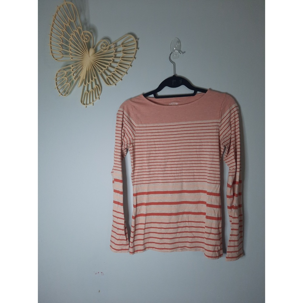 Orvis Perfect Tee Modern Fit Striped Boat Neck Pima Cotton Modal Top Orange S